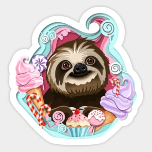 Sloth in the ice cream Sticker